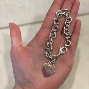 Ladies Tiffany & Co. 925 Sterling Silver Heart Tag Charm Bracelet
